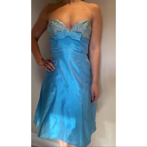 Jovani Strapless Light Blue Dress with Sequins - Picture 2 of 4